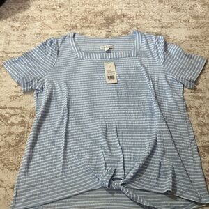 Kim Rogers Blue and White Striped Short Sleeve Top